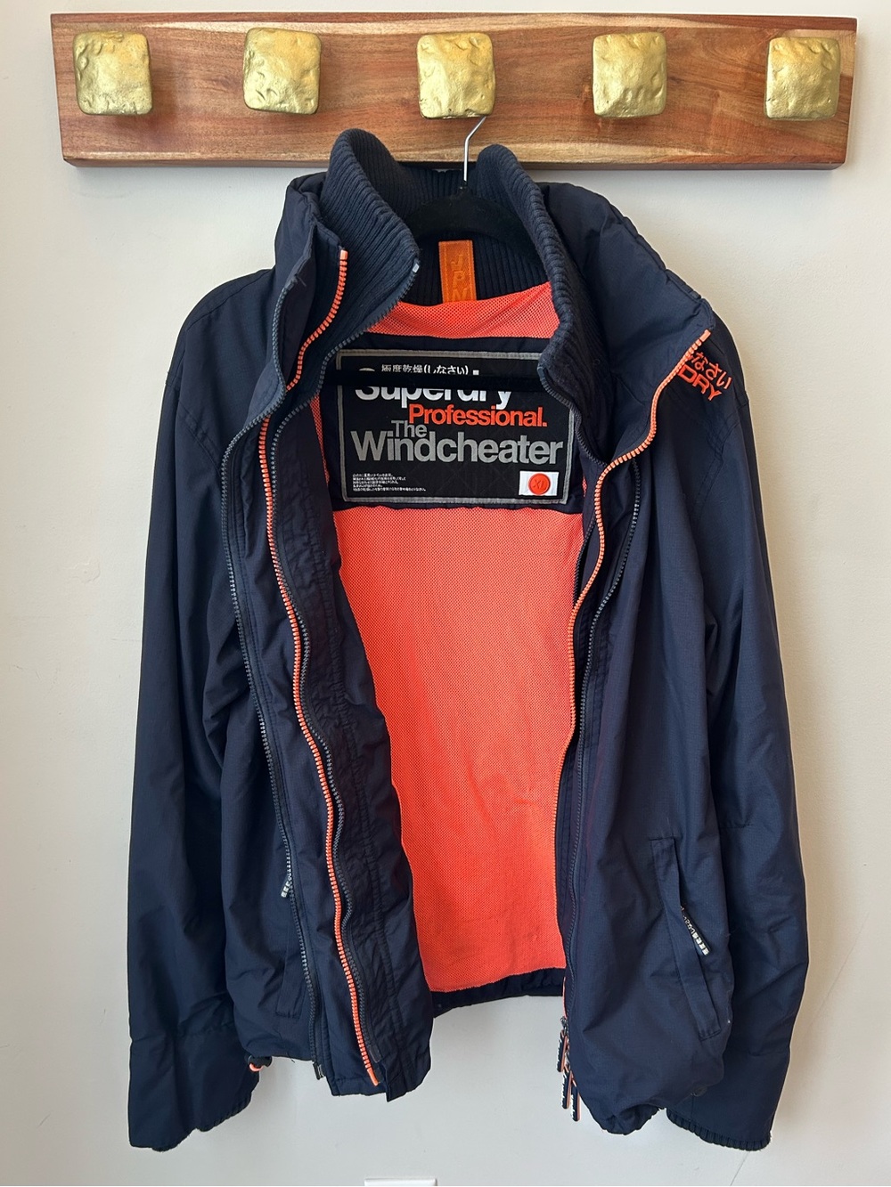 Superdry Professional Windcheater Jacket XL Navy Orange Triple Zip Tech Coat